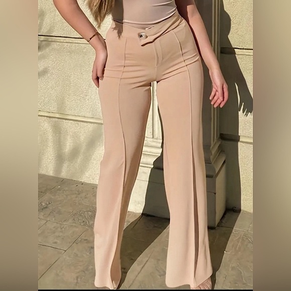 NIP- Plus Size Tailored Khaki Wide Leg Pants - Picture 1 of 2